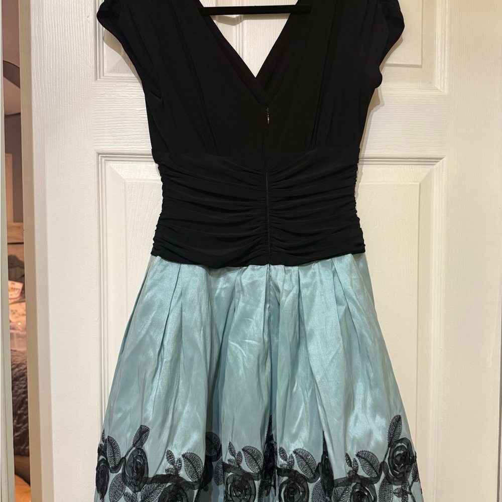 S.L. Fashions Black and Light Blue Wedding Dress